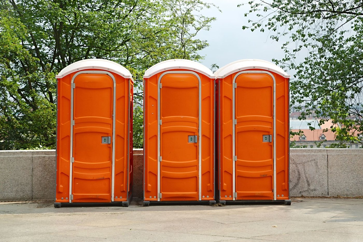 Fleet of standard portable toilets ready for delivery
